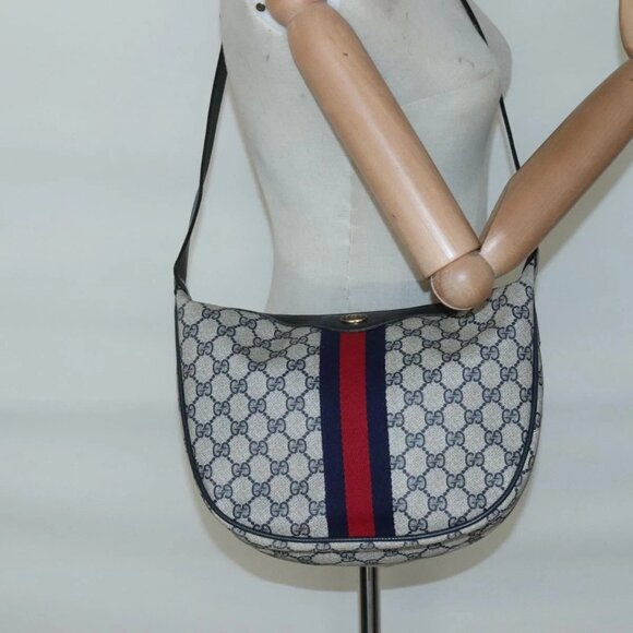 GUCCI GG Supreme Sherry Line Shoulder Bag PVC Navy Red 41 02 008 Auth BD467 - Picture 3 of 16